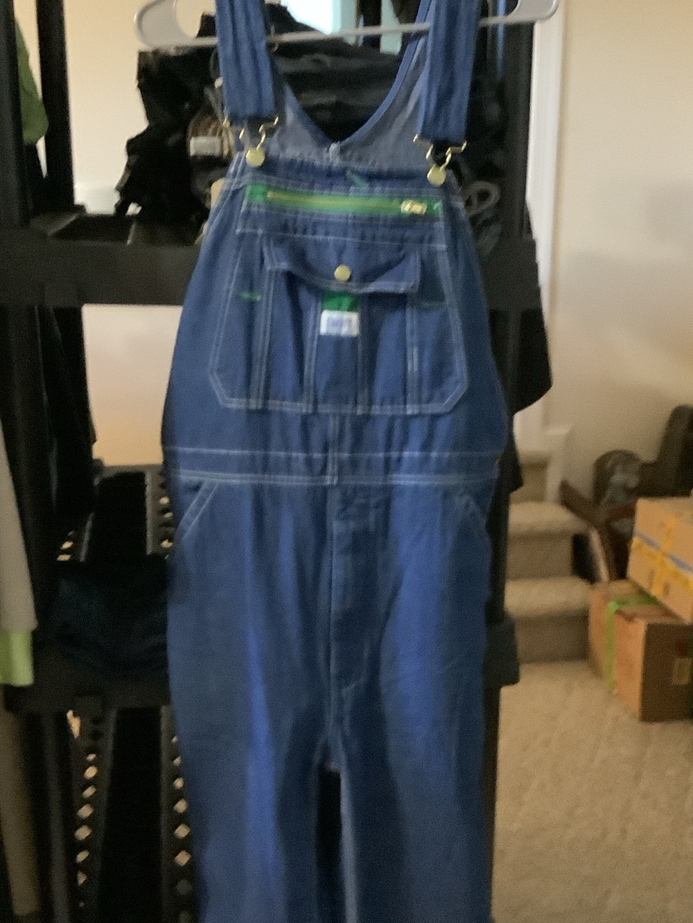 Liberty Blue Denim‎ Overalls with Green Trim, 40” waist